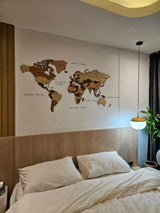 3D Wooden World Map Wall Art — Natural Oak — view 3