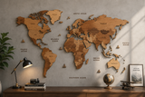 3D Wooden World Map Wall Art — Natural Oak — view 1