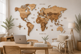 3D Wooden World Map Wall Art — Natural Oak — view 4