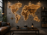 3D LED Wooden World Map — Backlit — view 2