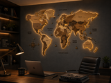 3D LED Wooden World Map — Backlit — view 6